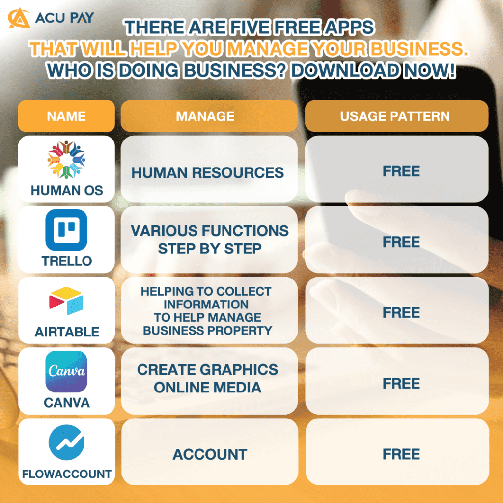 There are five free apps that will help you manage your business. ​